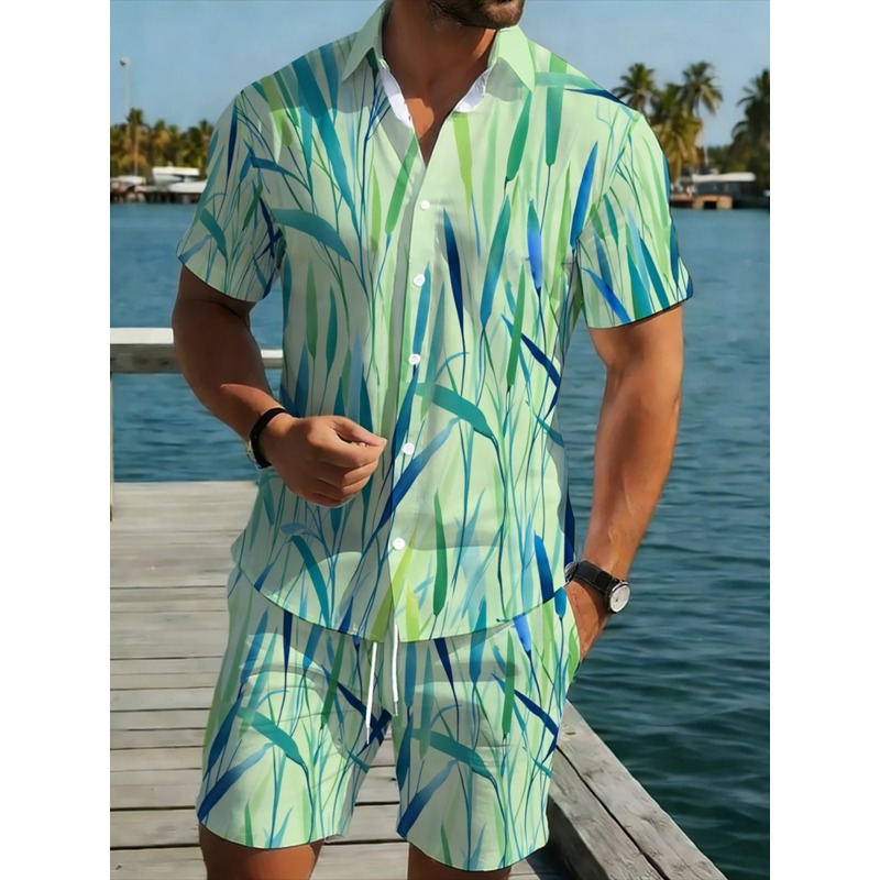 Event & Party Supply Photos - Summer Men's Tropical Print Shirt Shorts