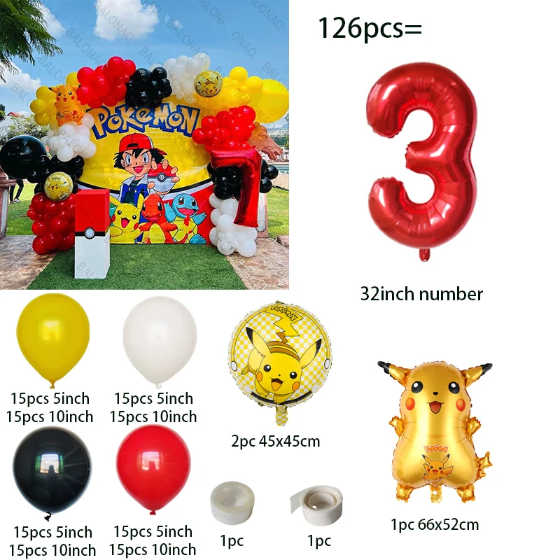 126pcs Cartoon Pikachu Theme B - đánh giá và giá Balloon Arch Kit