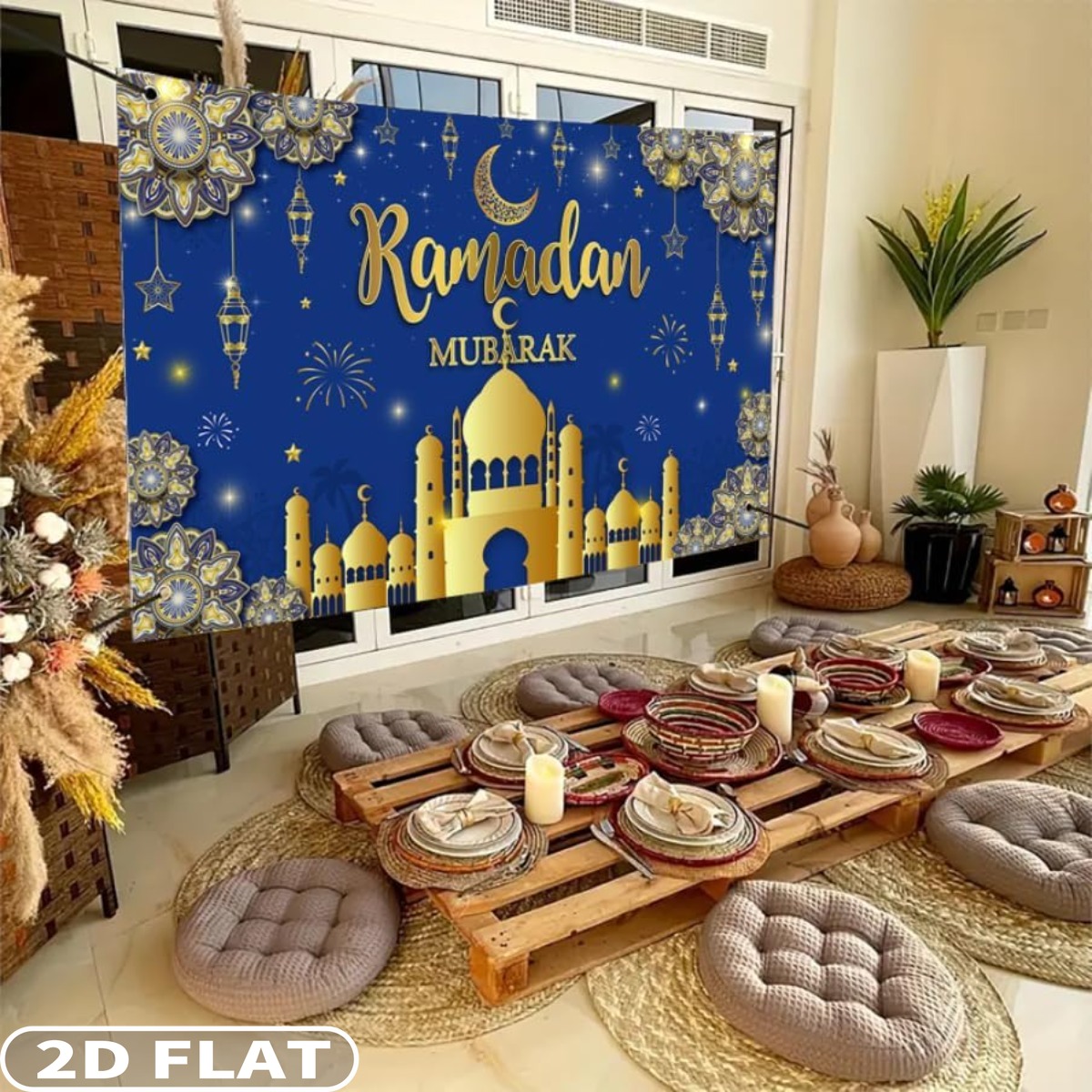 2D FLAT 1pc Ramadan Mubarak Fe - đánh giá và giá Party Banner Gold