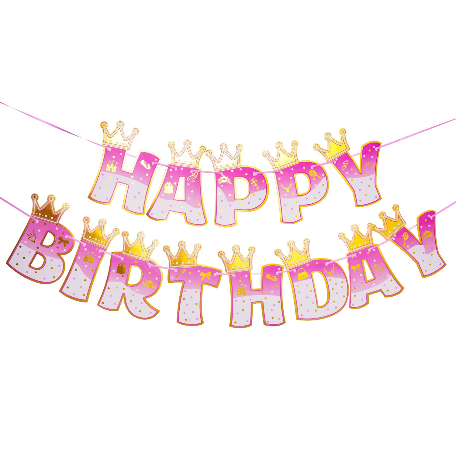 Pink Stamping Gold Crown Theme - đánh giá và giá Party Banner Gold